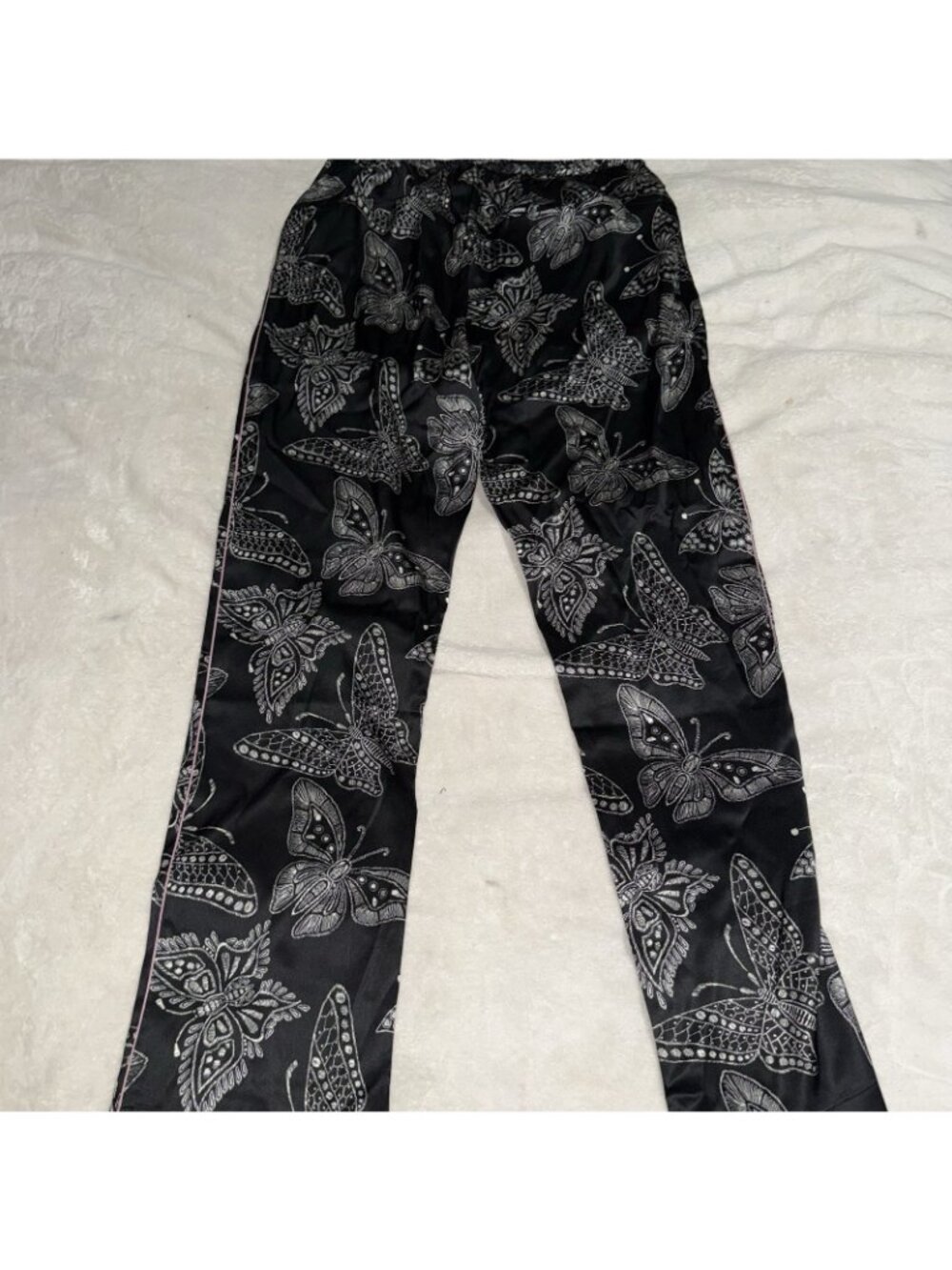 Johnny Was Womens S Black Butterfly Print Satin Pants Wide Leg Drawstring - Picture 7 of 7
